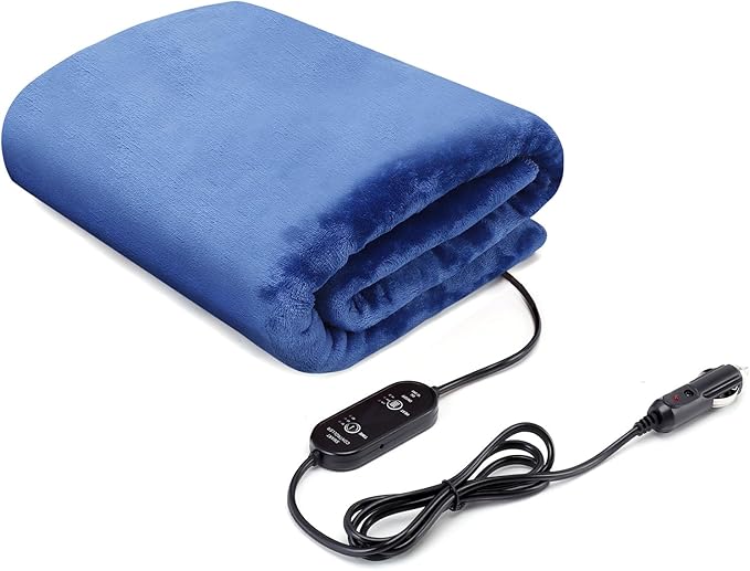 Heated Car Blanket DC12V-24V Electric Blanket for Car Camping, Portable Washable Heated Blanket with Timer, 3 Heat Settings, Heated Throw Blanket for Road Trip (Navy Blue)