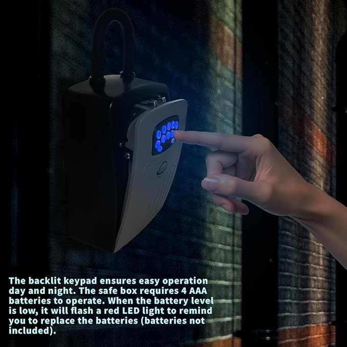 Smart Bluetooth Key Lock Box,Remote Access via App/Code,Resettable 6-Digit Combination,Large Capacity for 5 Keys,Wall-Mounted,No WiFi Needed,Grey(with Shackle)
