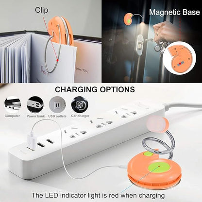 Kids Rechargeable Book Light, Clip on Reading Light for Kid, Amber Book Light for Reading in Bed, 2 Lighting Modes, Blue Light Blocking, Bookmark Light for Bookworms-Orange