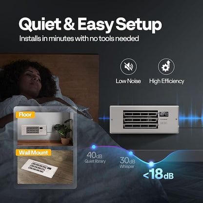 VIVOHOME 4'' x 12'' Opening Register Booster Fan with Adjustable Wind Direction Louver, Smart Intelligent Thermostat & 10-Speed Remote Control - 13.8" x 5.5" Vent Cover for Room, Floor, Wall - White