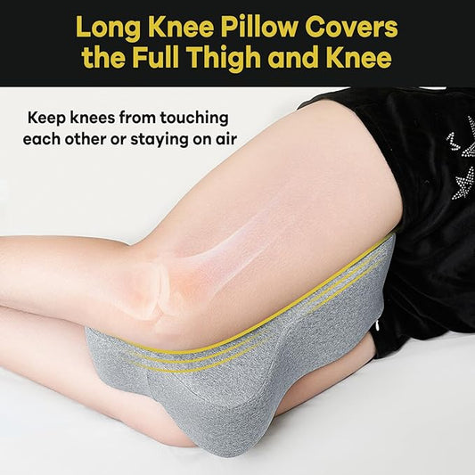 Long Knee Pillow for Side Sleeper Fully Support Thighs and Knees for Sciatica, Back, HIPS, Knees, Joints Pain Relief - Leg Pillow for Side Sleeping Between Legs Aligns Spine- Pure Gray