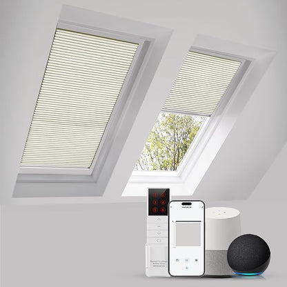 ZSTARR Motorized Skylight Shades Blackout Cellular Honeycomb Electric Blinds with Solar Panel Cordless Rechargeable with Remote for Roof and Slanted Windows Custom Size (LF Beige)