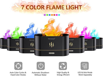 Flame Essential Oil Diffuser, Upgrade 7 Colour Lights Aromatherapy Diffuser, Super Quiet Air Humidifier, Electric Aroma Diffuser, Waterless Auto-Off for Home Office Room - Black
