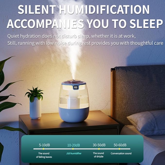 Humidifier for Bedroom,1.8L Cool Mist Humidifier with Night Light, Humidifiers for Home and Plants Baby Room with 20dB Quiet,Waterless Auto-Off