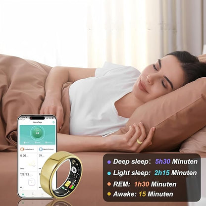 Smart Ring for Women Men,Fitness Tracker Ring with Heart Rate, Sleep Monitoring, Blood Oxygen, Step Counting for iOS and Android, No Subscription Fee, Waterproof, Valentines Day Gifts(Gold, 11)