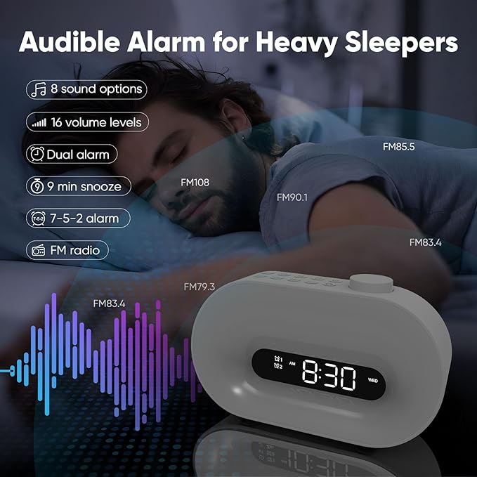 Sunrise Alarm Clock Wake Up Light, Gradual Sunlight Lamp Clock, Sound Machine with 10 Soothing Sounds, FM Radio, Nightlight, Bluetooth Speaker, Digital Clock for Bedroom, Kids, Heavy Sleepers Adults