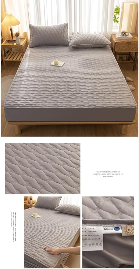 RUZGAR Fitted Mattress Pad Bedding Quilted Mattress Protector Breathable 10"" Deep Pocket Bed Matress Cover for Small Double Queen Super King Size Bed(Gray(Grey),120x200cm+48x74cm x2)