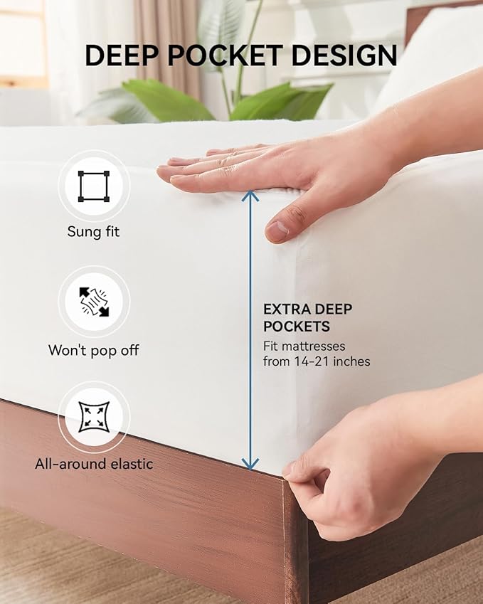 King Size Cooling Waterproof Mattress Protector Pad Cover, Breathable Fitted Sheet Style Deep Pocket-Noiseless,Vinyl,PVC Free,Waterproof Bed Matress Cover Washable for Home, Bedroom, Hotel