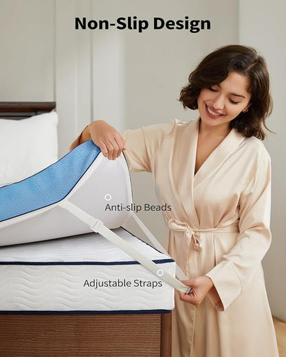 PERLECARE 3 Inch Firm Mattress Topper Queen, Cooling Gel-Infused & Bamboo Charcoal Memory Foam Bed Topper for Pressure Relief, High-Density Mattress Pad with Removable Cover, CertiPUR-US Certified