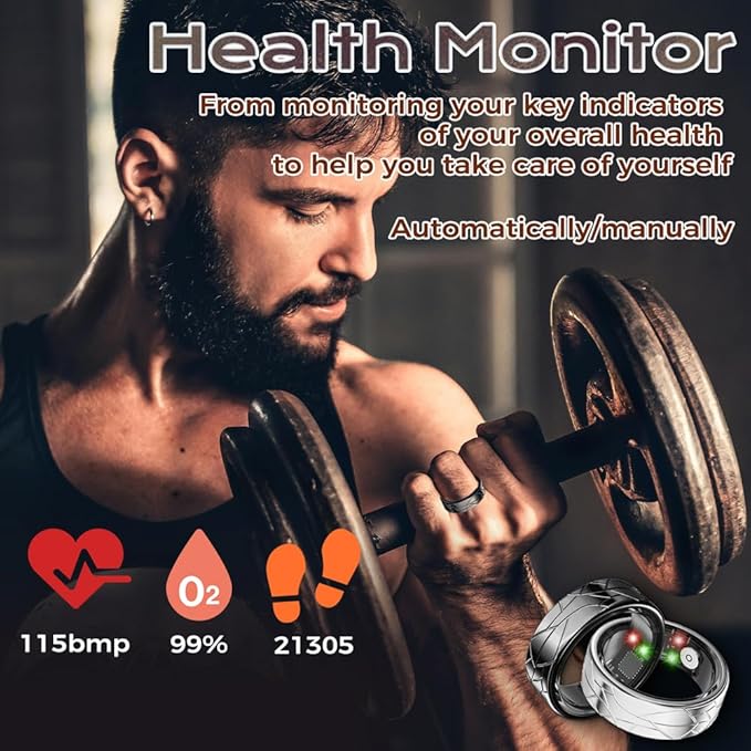 Smart Ring Fitness Tracker Sleep Tracking Heart Rate Monitor Pedometer, Waterproof Activity Tracker Fitness Ring Steps Counter, Gesture Controls for Short Video, 8 Days Last, Silver, #11