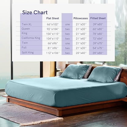 YnM Cooling Bed Sheet Set with 100 Percent Rayon Derived from Bamboo, 500TC Fabric with 2 Pillowcases and Flat Sheet, Deep Pocket Fit 19'', Silky-Soft & Sweat Wicking, 4 Piece (King, Sea Grass)
