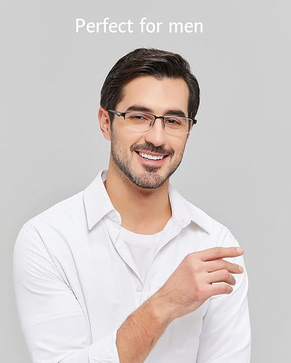 ANRRI Blue Light Glasses for Men Semi Rimless Rectangle Metal Frame UV Blocking Computer Glasses