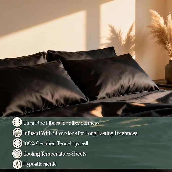 CASILVA Eucalyptus Sheets - Infused with Silver for Anti-Odor, Softer Than Silk Fibers, More Cooling Than Cotton - Perfect for Hot Sleepers & Sensitive Skin - 100% Tencel Lyocell - King Sheet Set