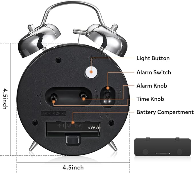 Cadmos Loud Alarm Clock for Heavy Sleepers Adults,Retro 4 Inch Silent Non-Ticking Quartz with Backlight,Twin Bell Analog Kids Alarm Clocks for Bedrooms Bedside (Blue)