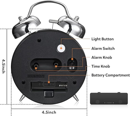 Cadmos Loud Alarm Clock for Heavy Sleepers Adults,Retro 4 Inch Silent Non-Ticking Quartz with Backlight,Twin Bell Analog Kids Alarm Clocks for Bedrooms Bedside (Orange)