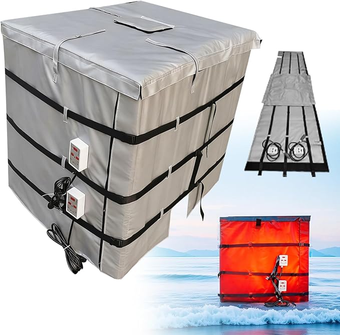 IBC Container Heater, IBC Tote Winter Blanket, Smart Temperature Control up to 200°C, 1000L, IBC Tote Blanket with Thermostat, for Petroleum, Chemical, Food Processing Grey