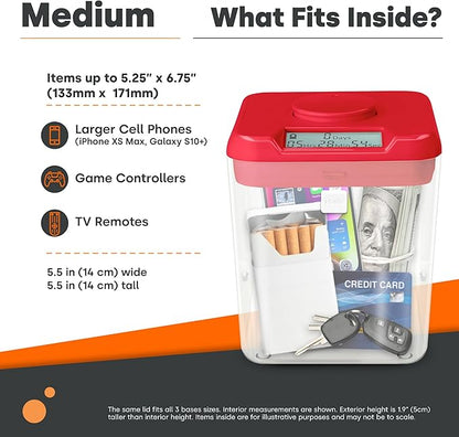 Kitchen Safe Time Locking Container (Medium), Timed Lock Box for Cell Phones, Snacks, and other unwanted temptations (Blue Lid + 5.5” White Base with Access Port)