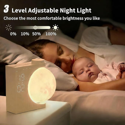 Moonrise Sunrise Alarm Clock with Wake Up Light & RGB Moon Lamp, Dual Alarms, Snooze Function, Night Light for Kids Adults, Bedroom Decor