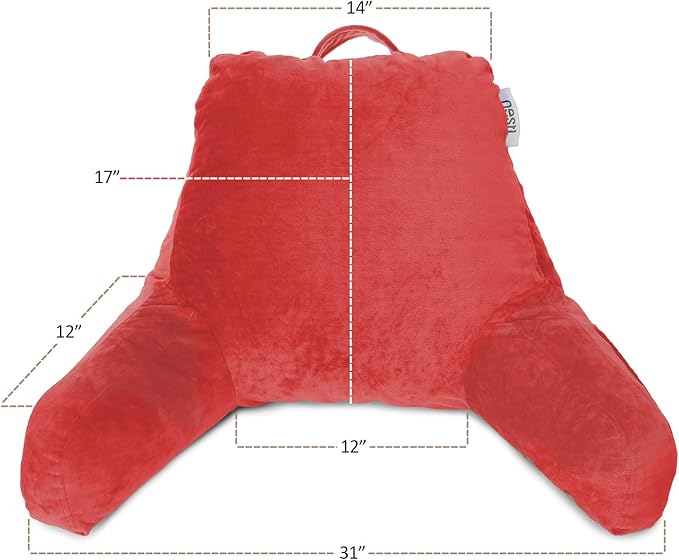 Nestl Reading Pillow with Shredded Memory Foam, Designed for Sitting Up in Bed and Couch, Back and Arms Adjustable Support for Adult & Teens Backrest Pillows for Reading, with Washable Cover Red