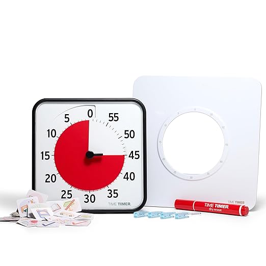 TIME Timer 8 inch Visual Timer with Visual Schedule Package - 60 Minute Kids Desk Countdown Clock with Dry Erase Board, whiteboard Marker, and pecs Cards - for Kids Classroom, Home and Routine Timer