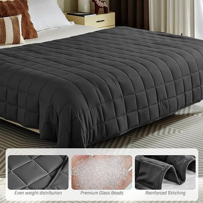 Weighted Blanket for Adults 15lbs, 48"x72", Twin Size Soft Cooling Weighted Blanket for 125-180lbs, Breathable Heavy Blanket with Glass Beads Warm Thick Blanket for Bed Sofa All Season, Dark Grey