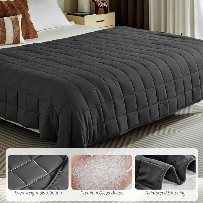Weighted Blanket for Adults 15lbs, Queen Size Heavy Blanket for 125-180lbs, Weighted Throw Blanket with Premium Glass Beads, Soft Thick Blanket for Adult All-Season, 60 x 80 inches, Dark Grey