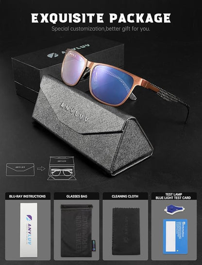 ANYLUV Blue Light Blocking Glasses Men Computer Gaming Glasses Lightweight Al-Mg Metal Anti Eyestrain Eye Protection
