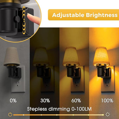 L LOHAS LED Night Lights Plug into Wall, Linen Fabric Round Platform Decor Night Light, Dusk to Dawn Sensor Vintage Nightlight, Amber Warm 0-100LM Dimmable, for Bedroom Living Room Hallway