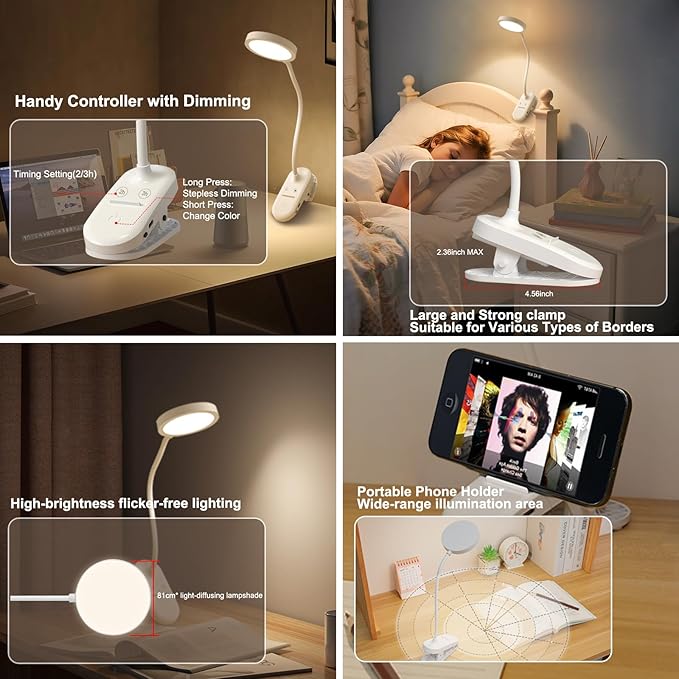 Red Light Therapy Lamp for Sleep, 625nm Sleep Aid Lamp with Dual-Mode, LED Happy Lamp 4500K, Rechargeable Clip on Red Night Light with Timer & Dimmable for Bedroom/Reading/Deep Relaxation