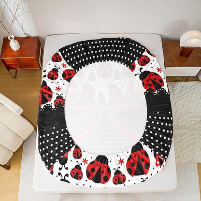Manfei Red Black Bowknot Kids Sheet Queen Size,Ladybug Ladybird Beetle Insect Rustic Girls Boys Bedding Set Decor,Geometric Polka Dots Bow Tie Cute Bed Sheet Set 4pcs(Fitted + Flat + 2 Pillowcases)