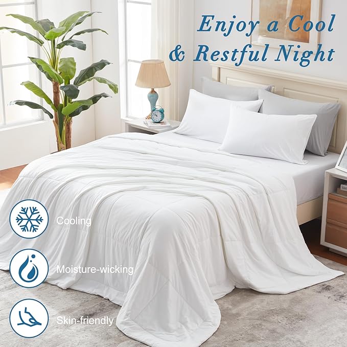 Twin Size Cooling Comforter All Season Blanket Bed for Hot Sleepers Blanket with Lightweight & Soft Sorona Filling 68" x 90" (Twin/Twin XL, White)