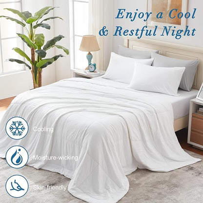Twin Size Cooling Comforter All Season Blanket Bed for Hot Sleepers Blanket with Lightweight & Soft Sorona Filling 68" x 90" (Twin/Twin XL, White)