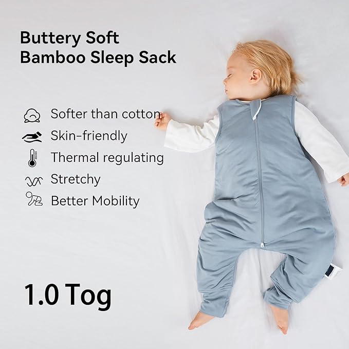 Rayon Made from Bamboo Toddler Sleep Sack with Feet 6-12 Months 1.0 Tog Ultra Soft Toddler Sleeping Sack Baby Sleep Bag Walker Quilted Wearable Blanket with Legs 2-Way Zipper Lightweight