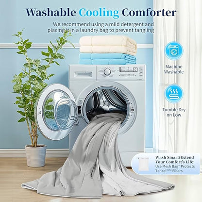 Rwlvpe Cooling Comforter Queen Size, Double-Sided Cooling Blanket for Hot Sleepers Night Sweats, Summer Comforter for Queen Size Q-Max>0.45 Ice Blanket Breathable Soft Lightweight Comforters, 90"x90"