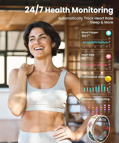 Smart Ring for Women,Fitness Tracker with Heart Rate,Blood Oxygen,Menstrual Cycle,Sleep Monitoring,Step Counting,IP68 Waterproof for iOS and Android,No Subscription Fee (8#)