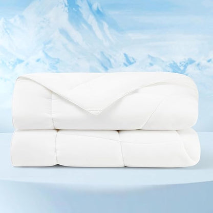 Bedsure Cooling Comforter Queen Size - Cooling Blankets for Hot Sleepers, Lightweight Comforter for Summer with Dual-Sided Cool Tech, Soft Breathable Cold Blanket for Sleeping, White, 88x88 Inches