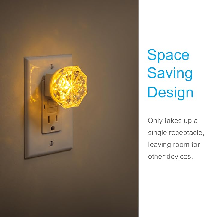 GE SleepLite Jewel LED Night Light, Plug-in, Always On, Amber, UL-Certified, Energy Efficient, Ideal Nightlight for Bedroom, Bathroom, Nursery, Hallway, Kitchen, 11291
