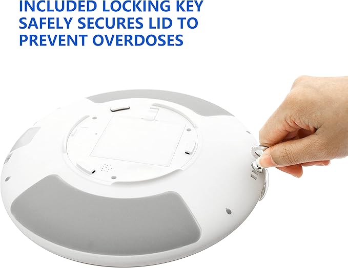 Automatic Pill Dispenser with Flashing Light, Sound, Alarm and Safety Lock, 28-Day Electronic Medication Organizer – Dispense Vitamins and Tablets Up 6 Times/Day – Easy Read Display (Frosted)