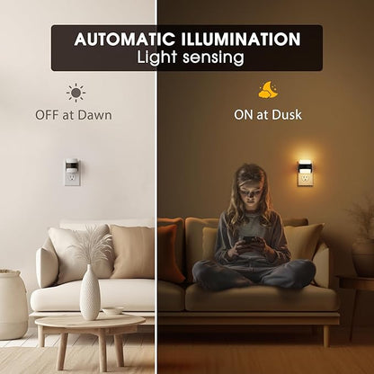 Night Light, Night Lights Plug into Wall, LED Nightlight for Kids & Adults, 3CCT Adjustable 3000K/4000K/5000K Color, Dusk to Dawn Sensor, 3 Brightness Levels, 2 Pack