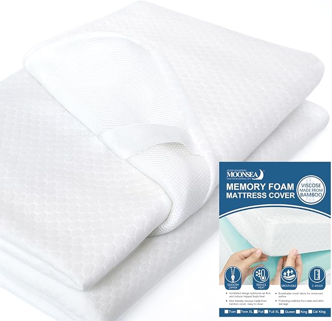 Queen Size Mattress Topper Cover, 1-2 Inch Zippered Viscose Made From Bamboo Foam, Removable Protector With Straps, Memory Foam