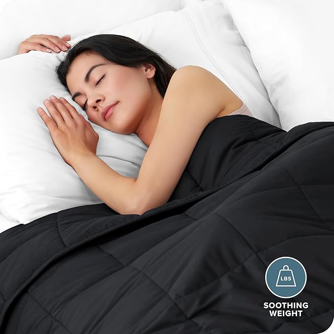 Bare Home Weighted Blanket Twin or Full Size 10lb (40" x 60") - All-Natural 100% Cotton - Premium Heavy Blanket Nontoxic Glass Beads (Black, 40"x60")