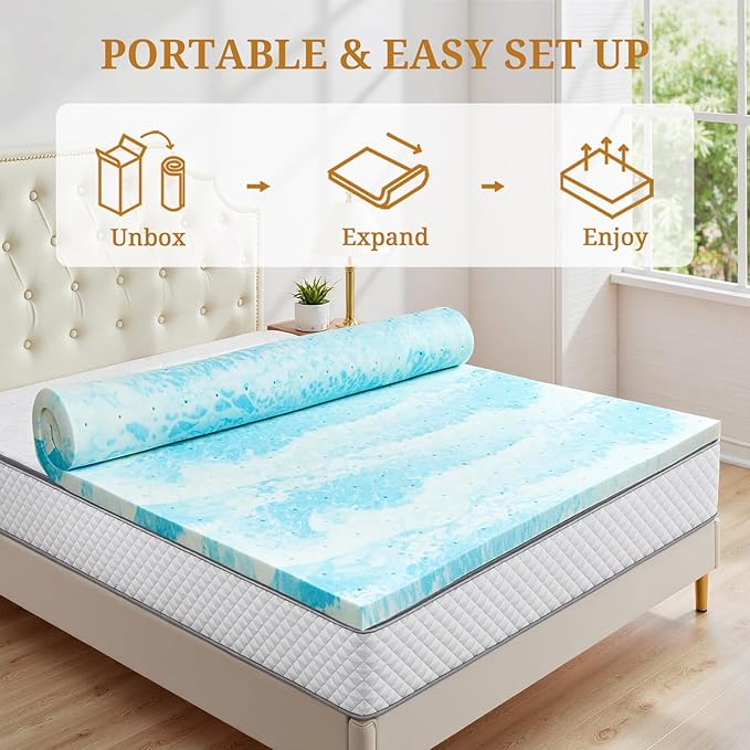 Mattress Topper King, 3 Inch Gel Infused Memory Foam Mattress Topper, Pressure Relief, Mattress Pad, Breathable Bed Topper, CertiPUR-US Certified