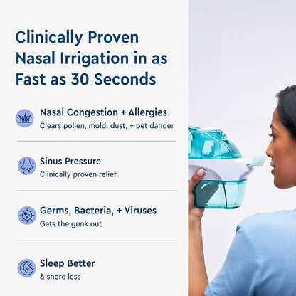 Navage Multi-User Bundle - Navage Irrigation System - Saline Nasal Rinse Kit with 1 Nose Cleaner, 30 Salt Pods, and Extra Nasal Dock and Pair of Nose Pillows