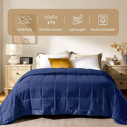 downluxe Queen Size Blanket with Satin Trim, Lightweight Down Alternative Blankets Queen Size for All Season, Machine Washable (Navy, 90x90 Inch)