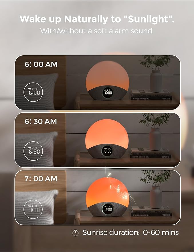 Momcozy Wake Up Light Baby Sound Machine, Adult White Noise Machine with Dimmable Night Light, 30 Soothing Sleep Sounds 7 Colors, Alarm Clock for Heavy Sleepers, Bedroom