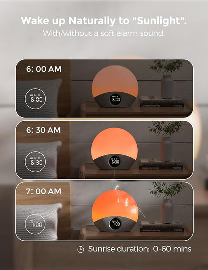 Momcozy Wake Up Light Baby Sound Machine, Adult White Noise Machine with Dimmable Night Light, 30 Soothing Sleep Sounds 7 Colors, Alarm Clock for Heavy Sleepers, Bedroom