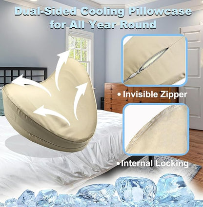 Satin Knee Pillow Cover for Heart Shaped Leg & Knee Foam Support Pillow, Upgraded Invisible Zippered Satin Leg Pillowcase Replacement (10 * 9.5 * 4.9in)-Cover ONlY (Champagne)
