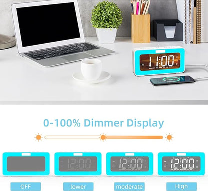 Cooluck Digital Alarm Clock for Bedrooms, Loud Dual Alarm for Heavy Sleepers, Large Display Desk Clock with 7 LED Night Lights, Nature Sounds, for Adults, Teens, Home or Office (White)