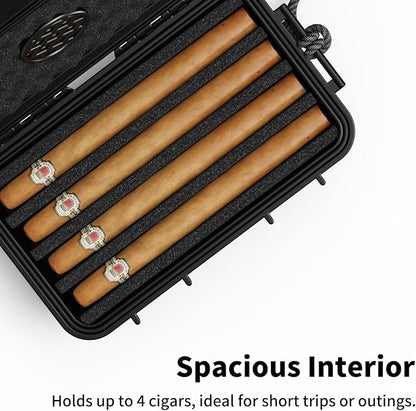 Cigar Humidor, ClGCRAFT Travel Cigar Humidor Box- Portable Cigar Case with Humidifier Disc, Waterproof, Essential Airtight Travel Humidor Kit for Cigar Aficionados (Holds up to 4 Cigars)