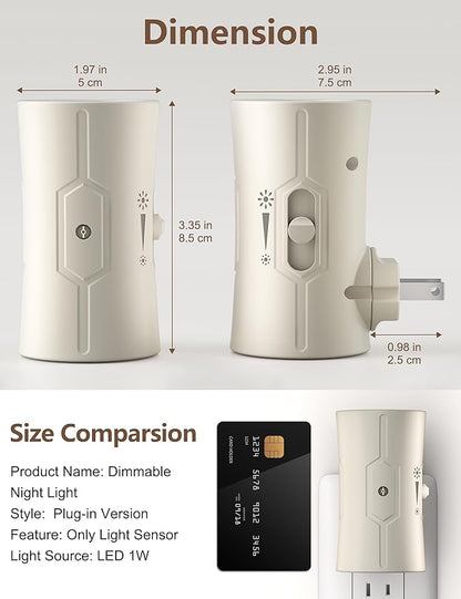 Night Light, LED Night Lights Plug into Wall, [2 Pack] Warm White 3000K, 0-100LM Adjustable Brightness Light Sensor Nightlights Plug in wall for Hallway, Bathroom, Adults, Neutral Beige